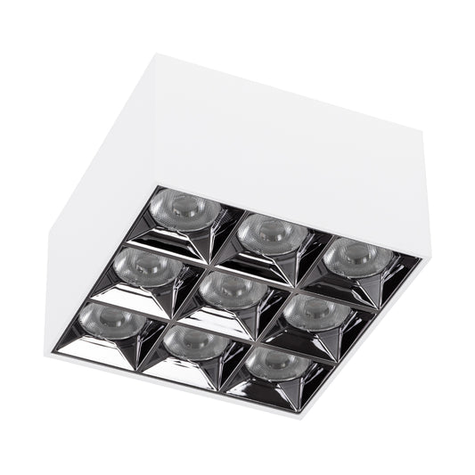 LUMINAR SUPERIOR 60339 Επιφανειακό LED Spot Downlight TrimLess 30W 4050lm 36° AC 220-240V IP20 Μ12 x Π12 x Υ6.6cm - Λευκό με Κάτοπτρο Χρωμίου - Θερμό Λευκό 2700K - Bridgelux High Lumen Chip Gen2 - TÜV Certified Driver