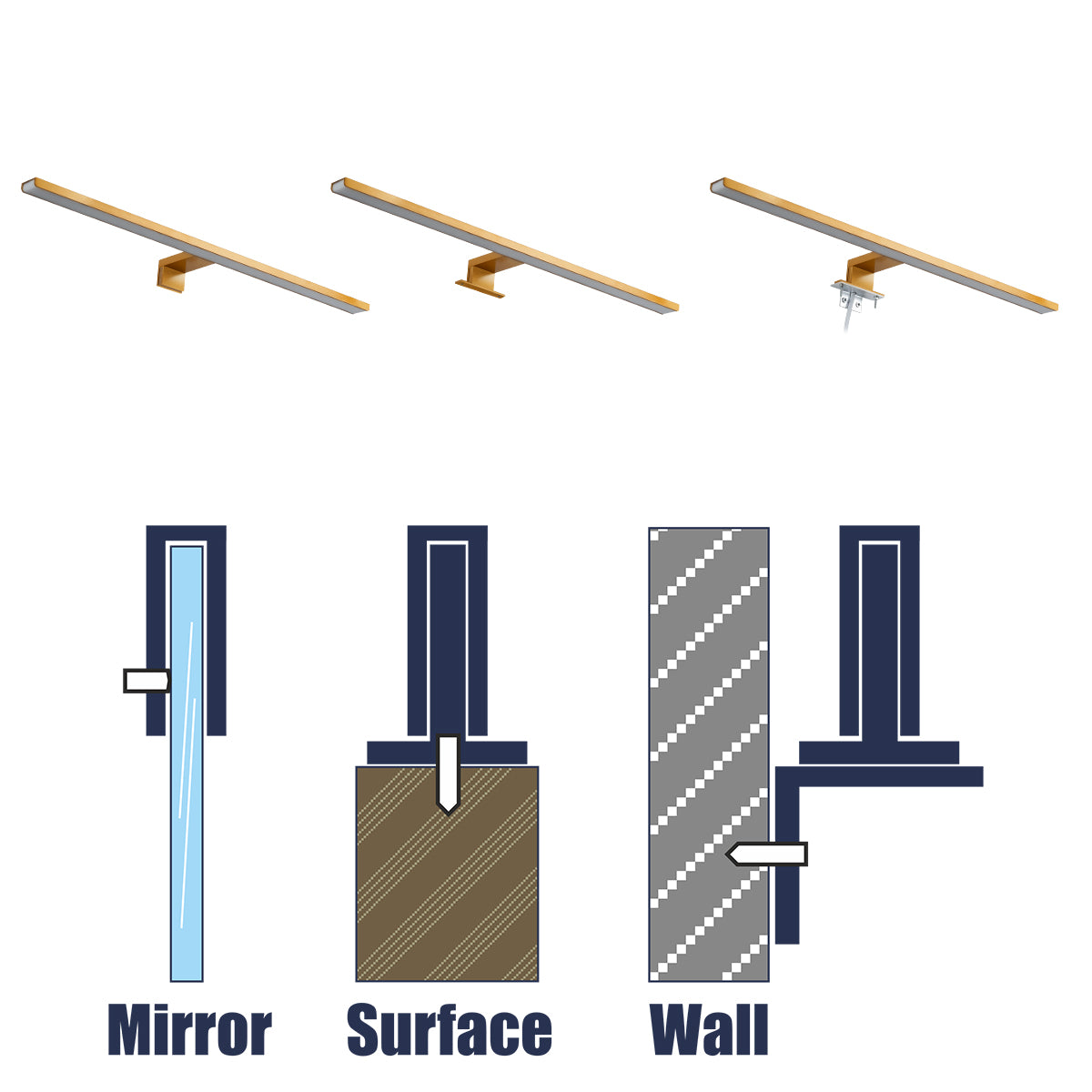 NINA 60423 Μοντέρνο Φωτιστικό Τοίχου - Απλίκα Καθρέπτη Μπάνιου LED 12W 1400lm 120° AC 220-240V IP20 Φυσικό Λευκό 4500K - Bridgelux SMD Chip - Χρυσό Βούρτσας - Μ60 x Π10.5 x Υ4