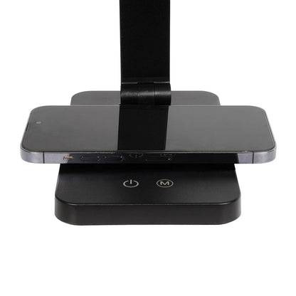 TEBLA 60482 Μοντέρνο Επιτραπέζιο Φωτιστικό Γραφείου με Ασύρματη Φόρτιση 5W 1A LED 5W 500lm 120° AC 220-240V IP20 Ρυθμιζόμενο Λευκό CCT με Αφή 2700K/4500K/6000K Dimmable - Bridgelux SMD Chip - Μαύρο - Μ11 x Π31 x Υ52