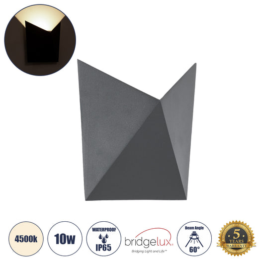 STEALTH 60522 Μοντέρνο Φωτιστικό Τοίχου - Απλίκα LED 10W 1100lm 60° AC 220-240V Αδιάβροχο IP65 Φυσικό Λευκό 4500K - Bridgelux COB Chip & TÜV SÜD Driver - Γκρι Ανθρακί Ματ - Μ17 x Π7.5 x Υ17