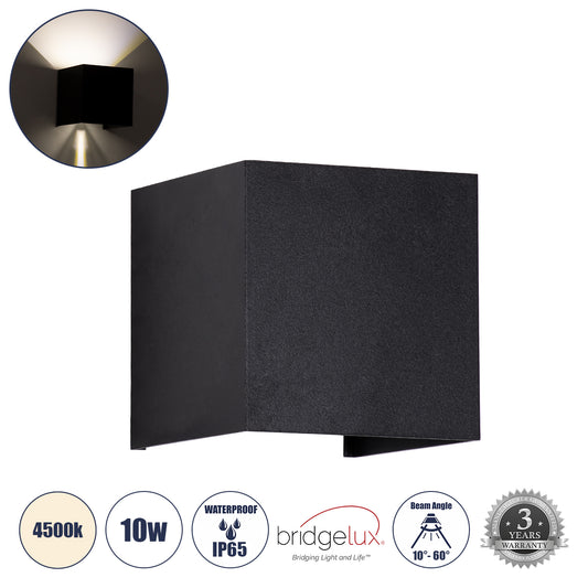 AXIS-S 60565 Μοντέρνο Φωτιστικό Τοίχου - Απλίκα LED 10W 1200lm 5°/60° AC 220-240V Αδιάβροχο IP65 Φυσικό Λευκό 4500K - Bridgelux COB Chip & TÜV SÜD Driver - Μαύρο Ματ - Μ10 x Π10 x Υ10