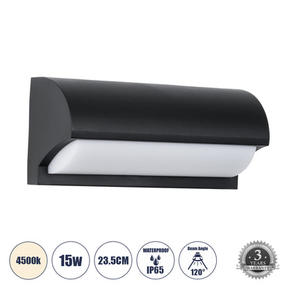HORIZON 60693 Μοντέρνο Φωτιστικό Τοίχου - Απλίκα LED 15W 1575lm 120° AC 220-240V Αδιάβροχο IP65 Φυσικό Λευκό 4500K - Bridgelux SMD Chip - Μαύρο Ματ - Μ23.5 x Π11 x Υ10