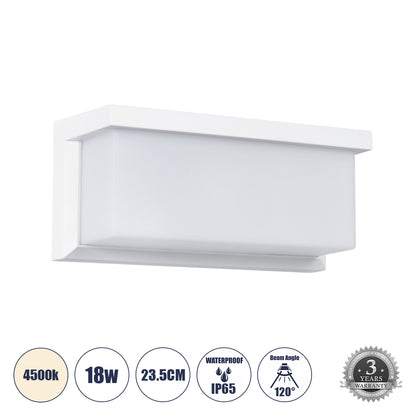 CITYSCAPE 60697 Μοντέρνο Φωτιστικό Τοίχου - Απλίκα LED 18W 1890lm 120° AC 220-240V Αδιάβροχο IP65 Φυσικό Λευκό 4500K - Bridgelux SMD Chip - Λευκό Ματ - Μ23.5 x Π11 x Υ10