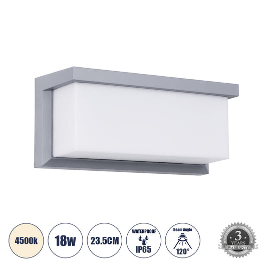CITYSCAPE 60698 Μοντέρνο Φωτιστικό Τοίχου - Απλίκα LED 18W 1890lm 120° AC 220-240V Αδιάβροχο IP65 Φυσικό Λευκό 4500K - Bridgelux SMD Chip - Γκρι Ματ - Μ23.5 x Π11 x Υ10