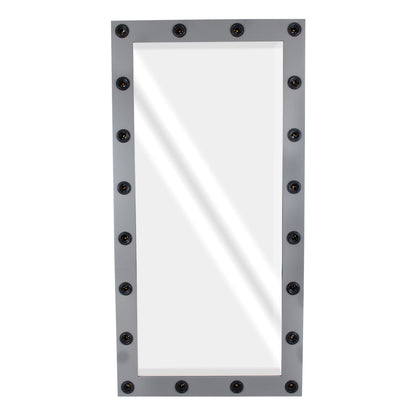 MAKEUP MIRROR-160x80-6 Μοντέρνος Καθρέπτης Μακιγιάζ με Πλαίσιο Φυσικού Ξύλου με Διακόπτη On/Off 20 x E27 AC220-240V - Μ80 x Π7 x Υ160cm - Γκρι Ανθρακί