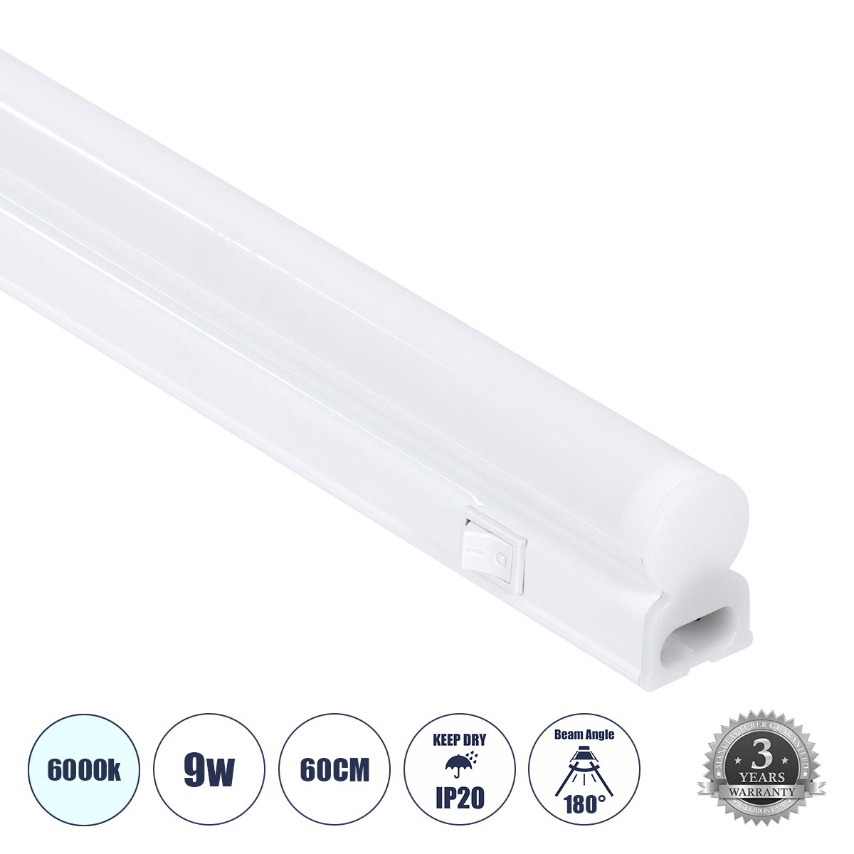 TUBO 60787 Γραμμικό Επεκτεινόμενο Φωτιστικό T5 60cm LED 9W 900lm 180° AC 220-240V IP20 Ψυχρό Λευκό 6000K - Lumileds SMD Chip - Λευκό Γαλακτερό - Μ60 x Π2.2 x Υ3.5