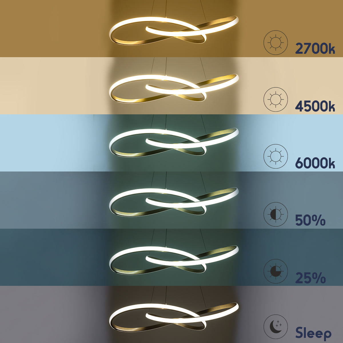 DEXTER 60916 Κρεμαστό Φωτιστικό Οροφής Design LED CCT 90W 10080lm 300° AC 220-240V - Εναλλαγή Φωτισμού μέσω Τηλεχειριστηρίου All In One Ψυχρό 6000k+Φυσικό 4500k+Θερμό 2700k Dimmable Φ73cm - Χρυσό Βούρτσας