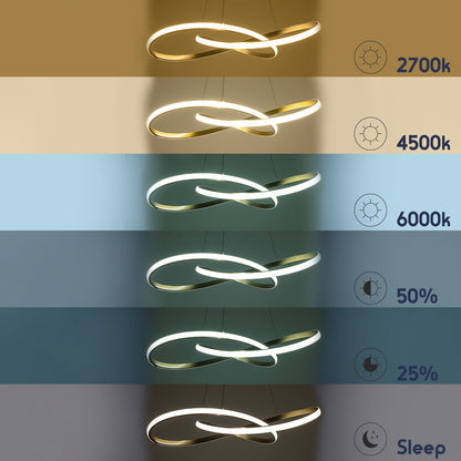 DEXTER 60916 Κρεμαστό Φωτιστικό Οροφής Design LED CCT 90W 10080lm 300° AC 220-240V - Εναλλαγή Φωτισμού μέσω Τηλεχειριστηρίου All In One Ψυχρό 6000k+Φυσικό 4500k+Θερμό 2700k Dimmable Φ73cm - Χρυσό Βούρτσας