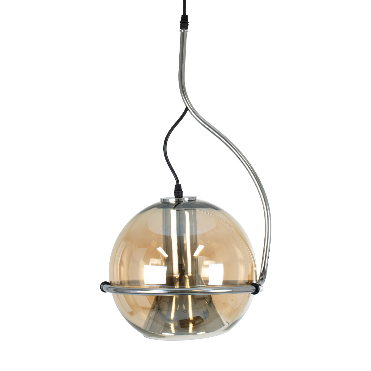 GLASSO 60927 Μοντέρνο Κρεμαστό Φωτιστικό Οροφής Μονόφωτο 1 x E27 Φιμέ Καθρεπτιζέ Χρυσό Μελί Γυάλινη Μπάλα με Μεταλλικό Επιχρωμιωμένο Σώμα Φ27 x Υ52cm