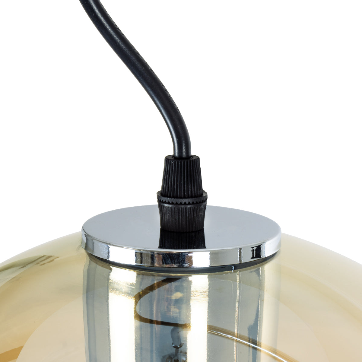 GLASSO 60927 Μοντέρνο Κρεμαστό Φωτιστικό Οροφής Μονόφωτο 1 x E27 Φιμέ Καθρεπτιζέ Χρυσό Μελί Γυάλινη Μπάλα με Μεταλλικό Επιχρωμιωμένο Σώμα Φ27 x Υ52cm