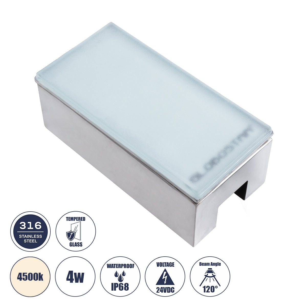 CYBOLITHOS 60950 Χωνευτό Φωτιστικό Σποτ Δαπέδου LED 4W 530lm 120° DC 24V Αδιάβροχο IP68 IK06 Μ20 x Π10 x Υ8cm 4500K Dimmable - Tempered Γαλακτερό Γυαλί & Ανοξείδωτο Ατσάλι - Bridgelux Chip