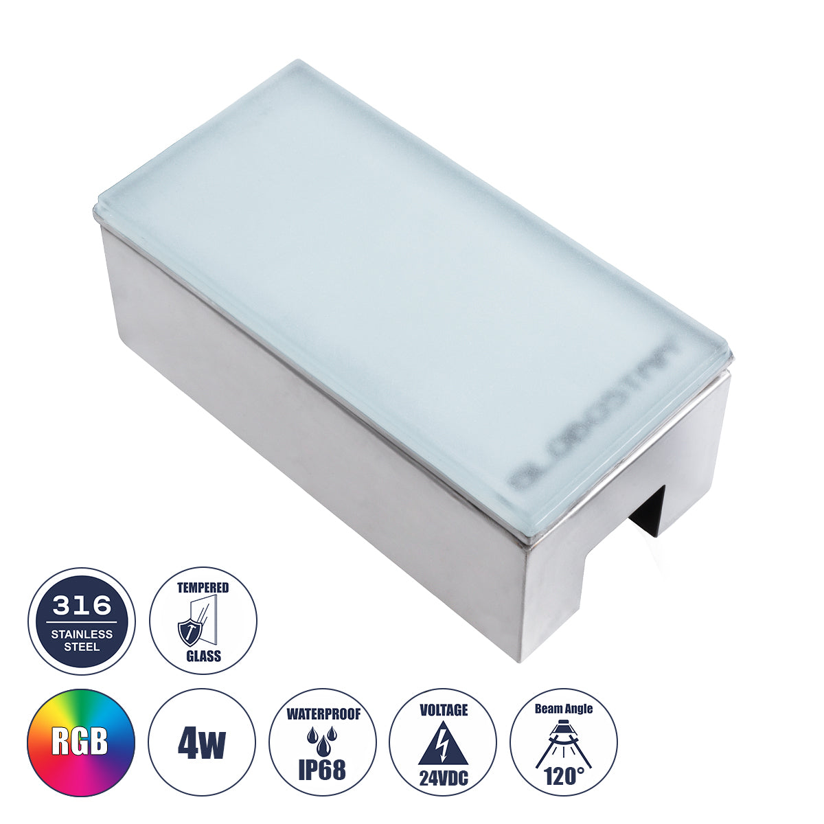 CYBOLITHOS 60953 Χωνευτό Φωτιστικό Σποτ Δαπέδου LED 4W 400lm 120° DC 24V Αδιάβροχο IP68 IK06 Μ20 x Π10 x Υ8cm RGB Dimmable - Tempered Γαλακτερό Γυαλί & Ανοξείδωτο Ατσάλι - Bridgelux Chip