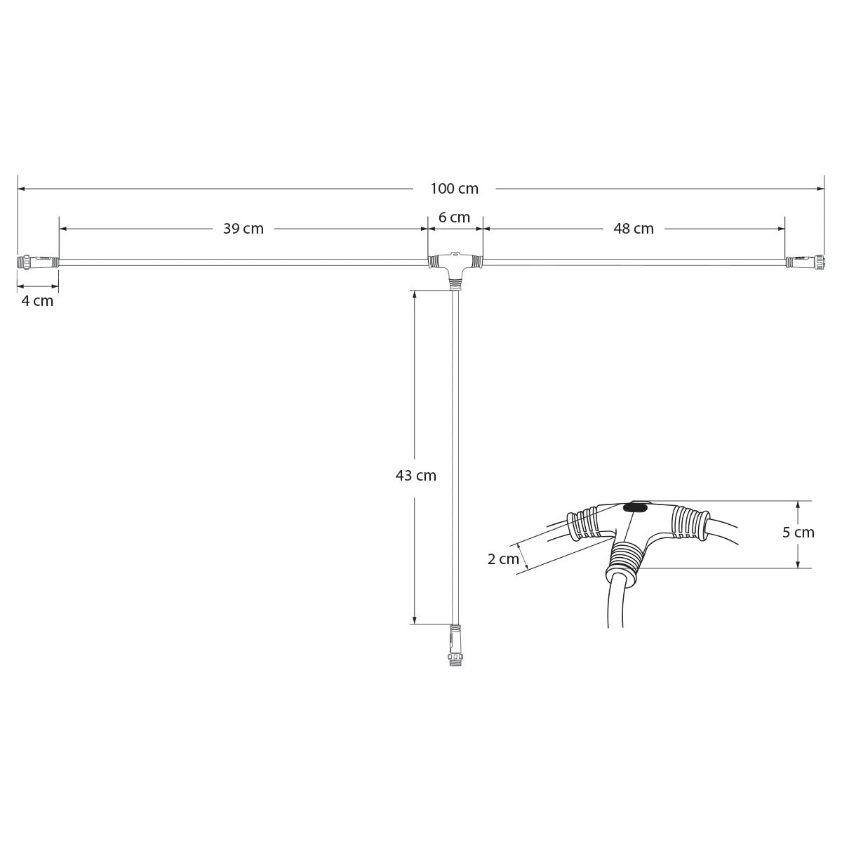 CONNECTOR 60957 5 Pin Καλώδιο/Επέκταση Τ 1 Μέτρου με Είσοδο 1 x Αρσενικό Βύσμα & Έξοδο 2 x Θηλυκά Βύσματα Αδιάβροχο IP68 - Μαύρο - Μ100 x Π52 x Υ2