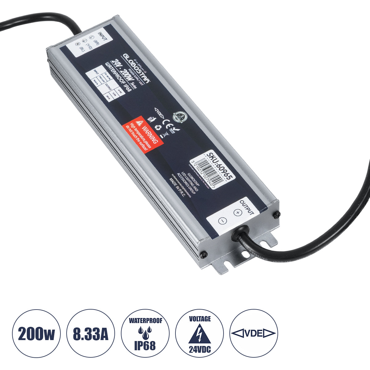 LUMISPLASH 60965 Τροφοδοτικό/Μετασχηματιστής Class II SELV 200W 8.33A DC 24V Αδιάβροχο IP68 - AC 220-240V σε DC 24V - Μ21.5 x Π5.5 x Υ2.5