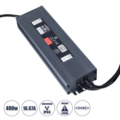60967 Αδιάβροχο Τροφοδοτικό SELV για Προϊόντα Φωτισμού LED 400W 16.67A - AC 220-240V σε DC 24V με 1.2m VDE Καλώδιο Παροχής & Εξόδου Τροφοδοσίας - Αδιάβροχο IP68 - M25.5 x W7.5 x H4cm