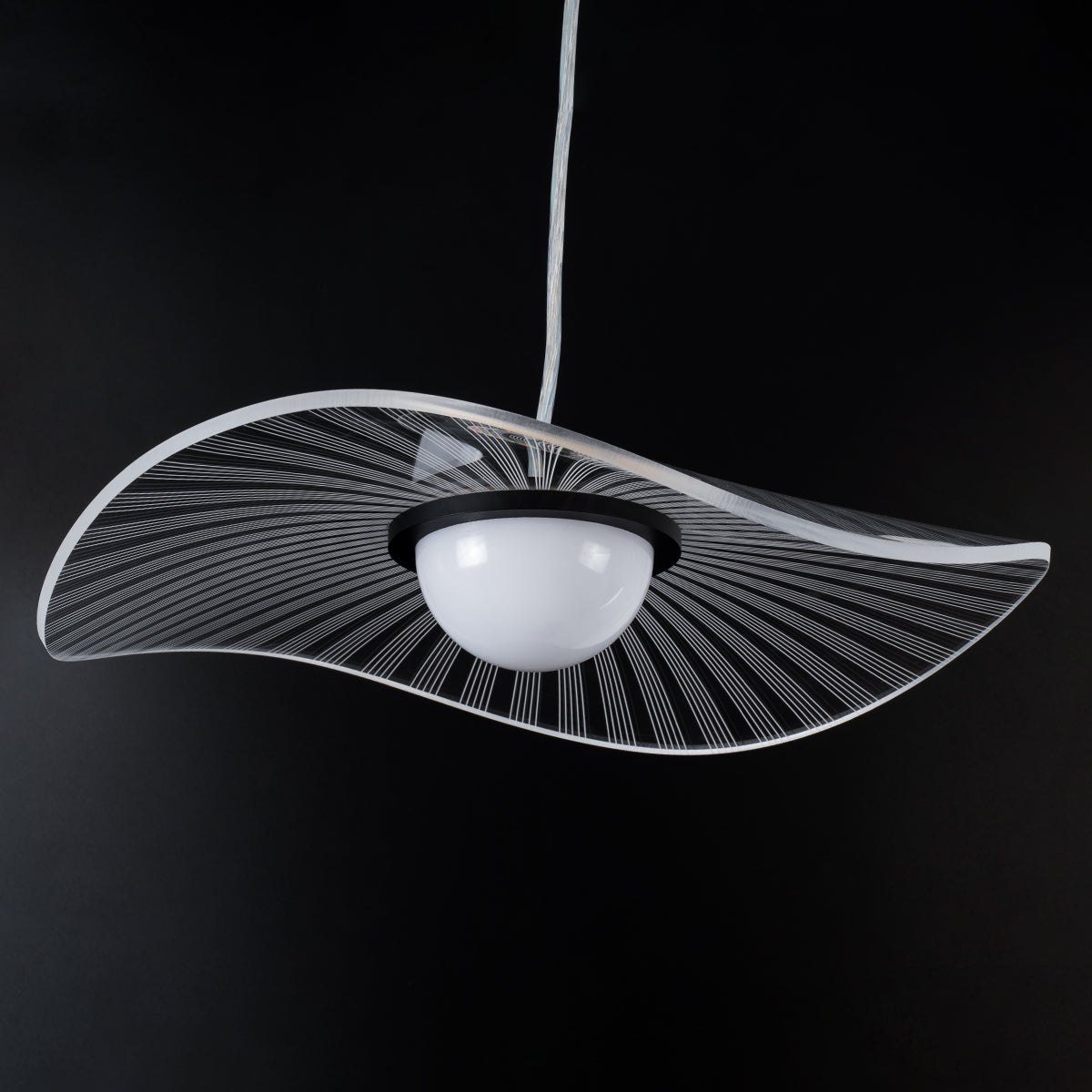 ACRYLICA 60974 Κρεμαστό Φωτιστικό Οροφής Design LED CCT 20W 2240lm 360° AC 220-240V - Εναλλαγή Φωτισμού μέσω Διακόπτη On/Off All In One Ψυχρό 6000k+Φυσικό 4500k+Θερμό 2700k Φ40cm - Μαύρο με Διάφανο Laser Designed Plexiglass