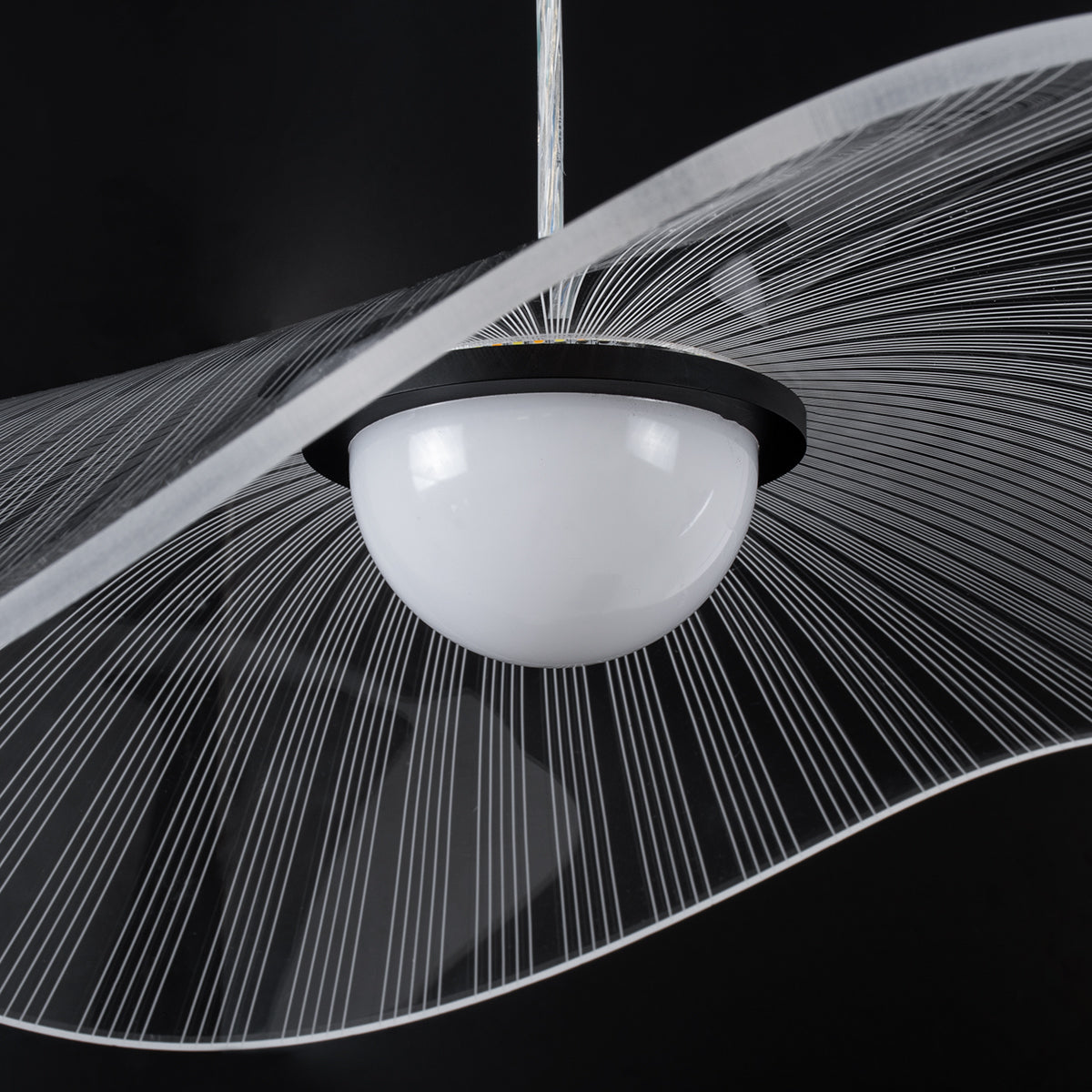 ACRYLICA 60975 Κρεμαστό Φωτιστικό Οροφής Design LED CCT 20W 2240lm 360° AC 220-240V - Εναλλαγή Φωτισμού μέσω Διακόπτη On/Off All In One Ψυχρό 6000k+Φυσικό 4500k+Θερμό 2700k Φ60cm - Μαύρο με Διάφανο Laser Designed Plexiglass