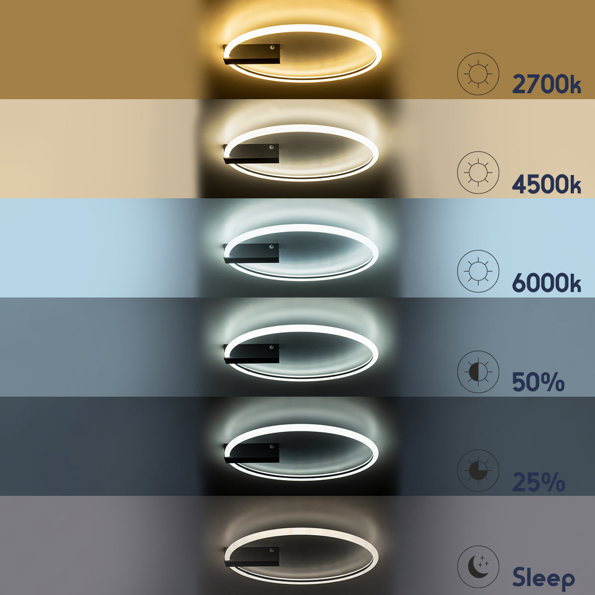 CINDERELLA 60980 Φωτιστικό Οροφής Δαχτυλίδι-Κύκλος LED CCT 30W 3360lm 360° AC 220-240V - Εναλλαγή Φωτισμού μέσω Τηλεχειριστηρίου All In One Ψυχρό 6000k+Φυσικό 4500k+Θερμό 2700k Dimmable Φ50cm - Μαύρο