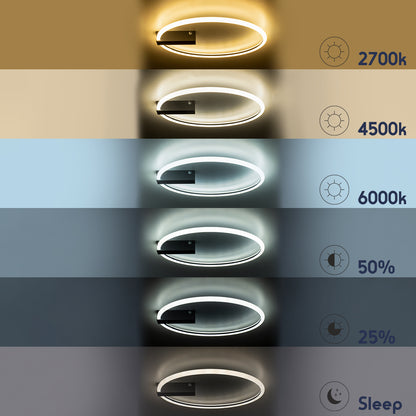 CINDERELLA 60980 Φωτιστικό Οροφής Δαχτυλίδι-Κύκλος LED CCT 30W 3360lm 360° AC 220-240V - Εναλλαγή Φωτισμού μέσω Τηλεχειριστηρίου All In One Ψυχρό 6000k+Φυσικό 4500k+Θερμό 2700k Dimmable Φ50cm - Μαύρο