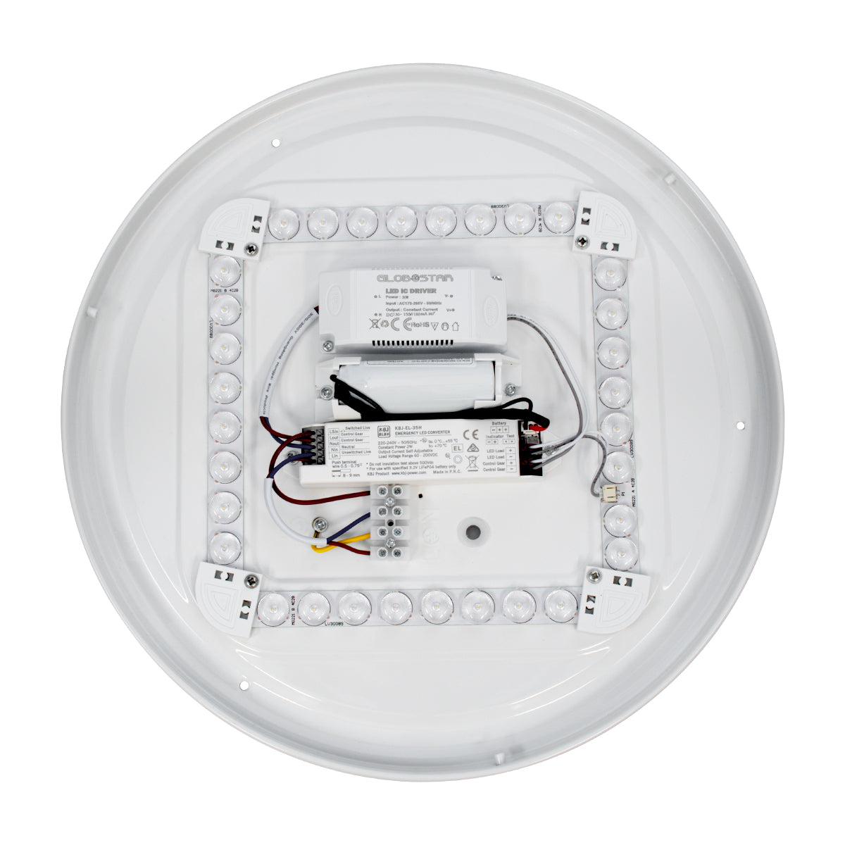 EMERGANO 60992 Πλαφονιέρα Οροφής LED 30W 3000lm 120° AC 220-240V με Ενσωματωμένο Σύστημα Emergency Li-ion 3450mAh/12.8Wh με Αυτονομία έως 3hrs - Αδιάβροχη IP54 Φ38 x Υ5.3cm Ψυχρό Λευκό 6000K - Λευκό - Bridgelux Chips