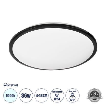 TUFFIN 60998 LED Ceiling Light 36W 3600lm 120° AC 220-240V Waterproof IP54 Cool White 6000K - Lumileds SMD Chip - Matte Black & Milky White - L48 x W48 x H6.5