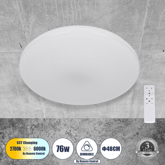 AVA 61017 Μοντέρνο Φωτιστικό Οροφής LED 76W 7600lm 120° AC 220-240V IP20 Ρυθμιζόμενο Λευκό CCT με Χειριστήριο από 2700K έως 6000K Dimmable - Lumileds SMD Chip - Λευκό Ματ - Μ48 x Π48 x Υ6.5