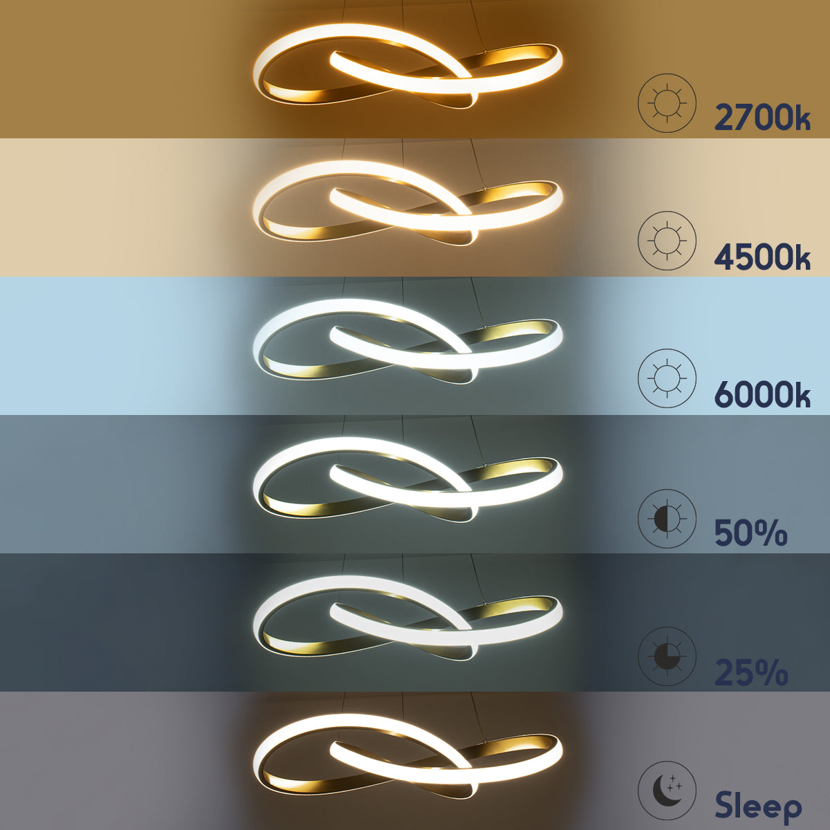 DEXTER 61051 Μοντέρνο Κρεμαστό Φωτιστικό Οροφής LED 72W 8064lm 300° AC 220-240V IP20 Ρυθμιζόμενο Λευκό CCT με Χειριστήριο από 2700K έως 6000K Dimmable - Lumileds SMD Chip - Χρυσό Βούρτσας - Μ56 x Π56 x Υ14