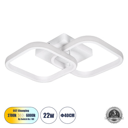 NORA 61062 Μοντέρνο Φωτιστικό Οροφής LED 22W 2640lm 300° AC 220-240V IP20 Ρυθμιζόμενο Λευκό CCT με On/Off 2700K/4500K/6000K - Lumileds SMD Chip - Λευκό Ματ - Μ40 x Π24 x Υ7