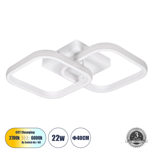 NORA 61062 Μοντέρνο Φωτιστικό Οροφής LED 22W 2640lm 300° AC 220-240V IP20 Ρυθμιζόμενο Λευκό CCT με On/Off 2700K/4500K/6000K - Lumileds SMD Chip - Λευκό Ματ - Μ40 x Π24 x Υ7