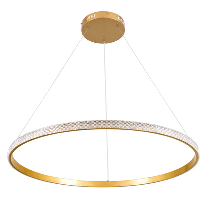DIAMOND 61133 Κρεμαστό Φωτιστικό Δαχτυλίδι-Κύκλος LED CCT 67W 7689lm 360° AC 220-240V - Εναλλαγή Φωτισμού μέσω Τηλεχειριστηρίου All In One Ψυχρό 6000k+Φυσικό 4500k+Θερμό 2700k Dimmable Φ80cm - Χρυσό Βούρτσας