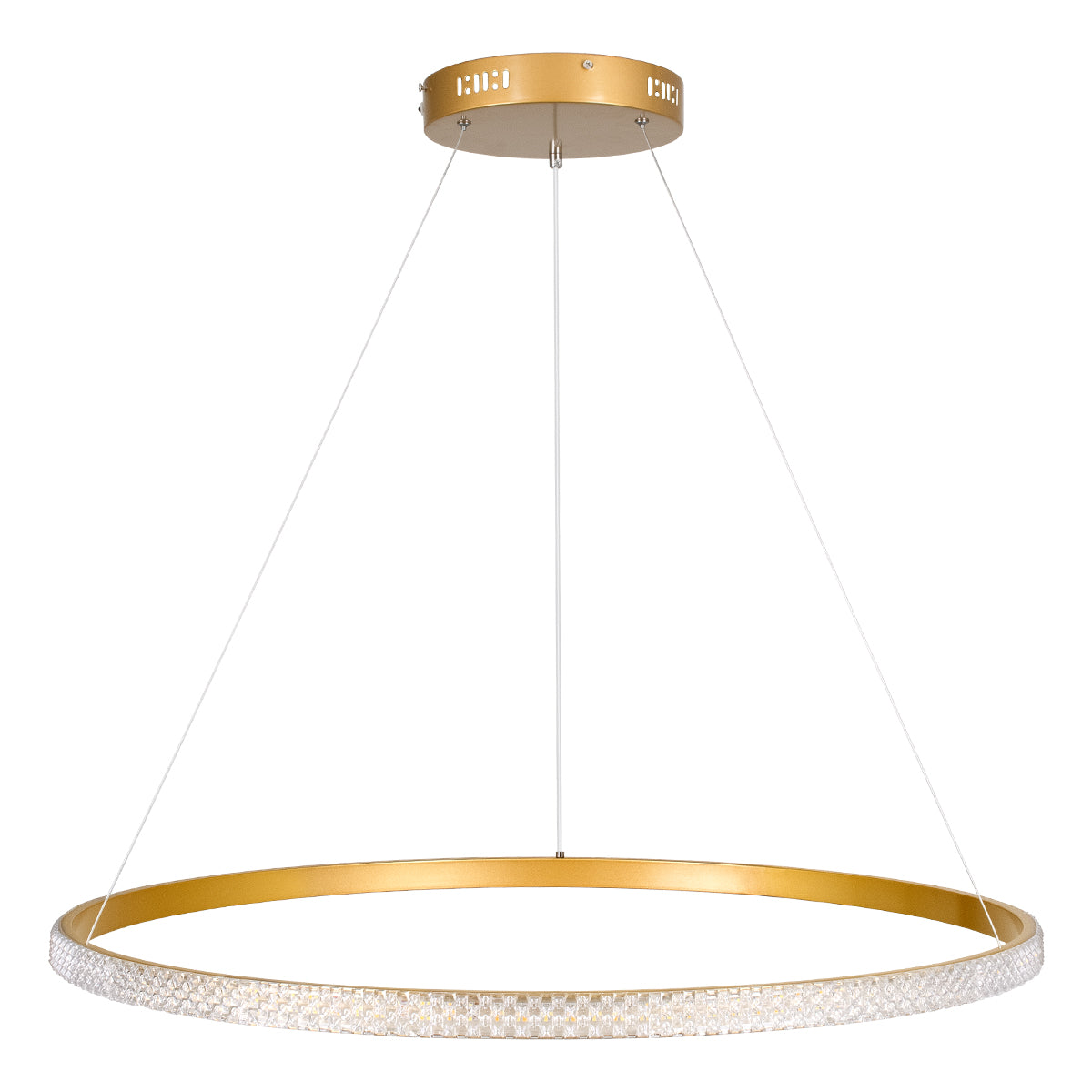 DIAMOND 61133 Κρεμαστό Φωτιστικό Δαχτυλίδι-Κύκλος LED CCT 67W 7689lm 360° AC 220-240V - Εναλλαγή Φωτισμού μέσω Τηλεχειριστηρίου All In One Ψυχρό 6000k+Φυσικό 4500k+Θερμό 2700k Dimmable Φ80cm - Χρυσό Βούρτσας