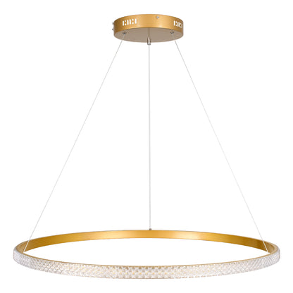 DIAMOND 61133 Κρεμαστό Φωτιστικό Δαχτυλίδι-Κύκλος LED CCT 67W 7689lm 360° AC 220-240V - Εναλλαγή Φωτισμού μέσω Τηλεχειριστηρίου All In One Ψυχρό 6000k+Φυσικό 4500k+Θερμό 2700k Dimmable Φ80cm - Χρυσό Βούρτσας