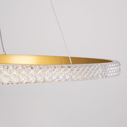 DIAMOND 61133 Κρεμαστό Φωτιστικό Δαχτυλίδι-Κύκλος LED CCT 67W 7689lm 360° AC 220-240V - Εναλλαγή Φωτισμού μέσω Τηλεχειριστηρίου All In One Ψυχρό 6000k+Φυσικό 4500k+Θερμό 2700k Dimmable Φ80cm - Χρυσό Βούρτσας