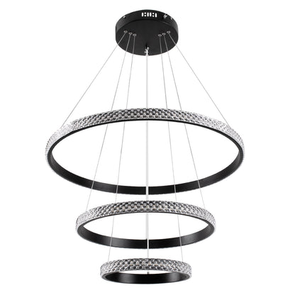 DIAMOND TRIO 61136 Μοντέρνο Κρεμαστό Φωτιστικό Οροφής LED 100W 12123lm 360° AC 220-240V IP20 Ρυθμιζόμενο Λευκό CCT με Χειριστήριο από 2700K έως 6000K Dimmable - Lumileds SMD Chip - Μαυρό Ματ - Μ60 x Π60 x Υ60