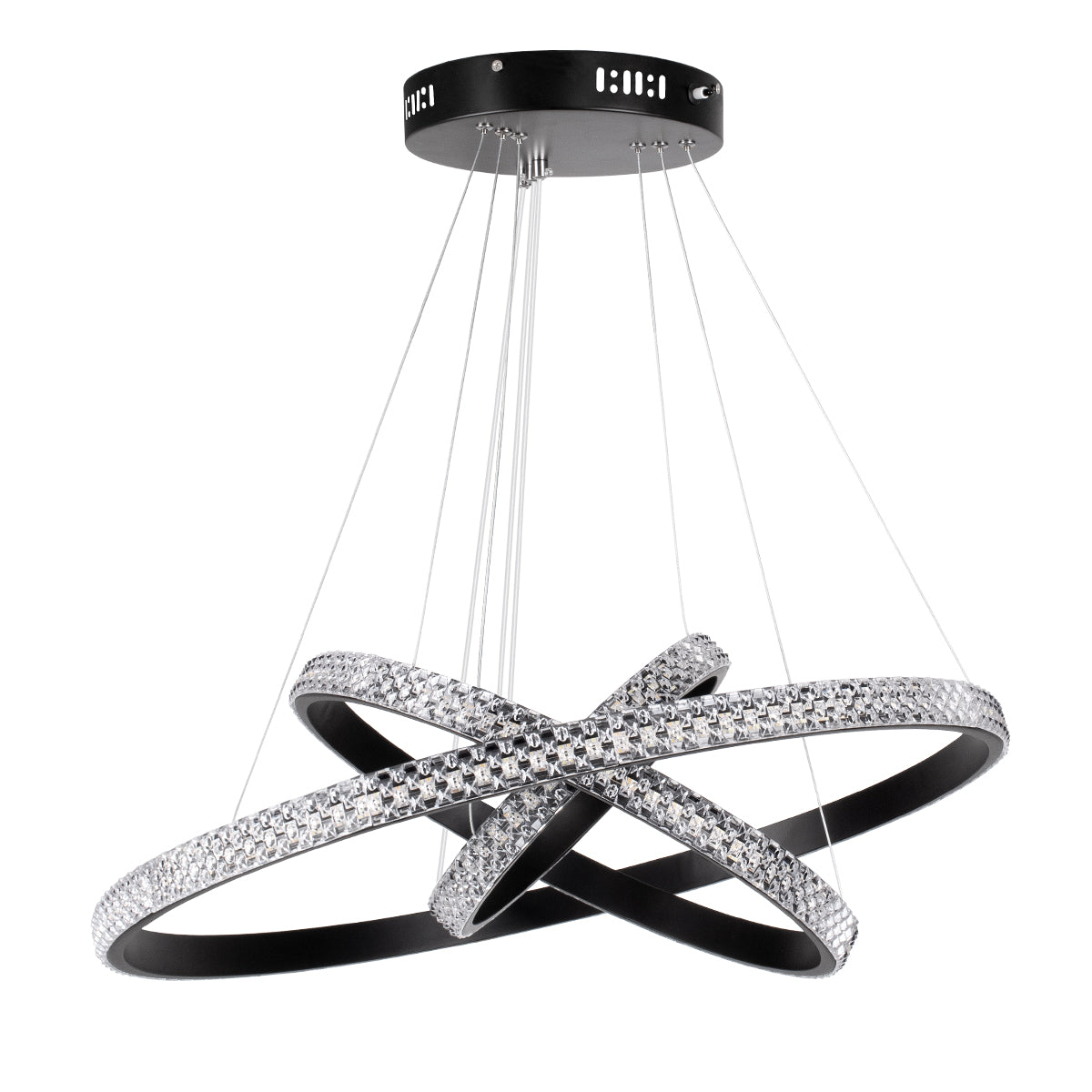 DIAMOND TRIO 61136-DECO Μοντέρνο Κρεμαστό Φωτιστικό Οροφής LED 100W 12123lm 360° AC 220-240V IP20 Ρυθμιζόμενο Λευκό CCT με Χειριστήριο από 2700K έως 6000K Dimmable - Lumileds SMD Chip - Μαύρο - Μ60 x Π60 x Υ90