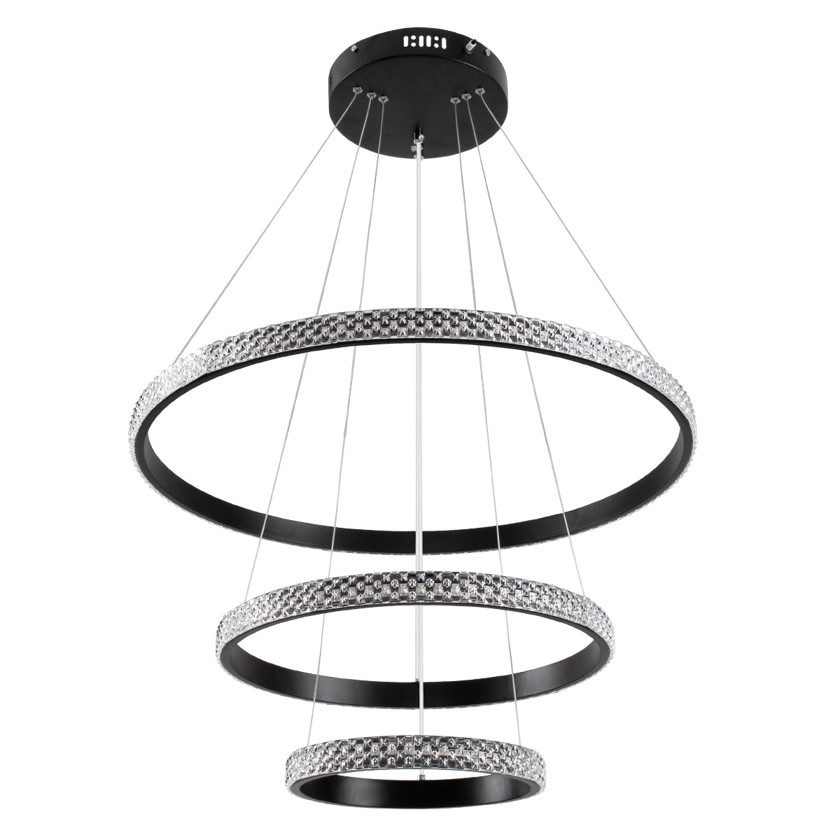 DIAMOND TRIO 61136-DECO Μοντέρνο Κρεμαστό Φωτιστικό Οροφής LED 100W 12123lm 360° AC 220-240V IP20 Ρυθμιζόμενο Λευκό CCT με Χειριστήριο από 2700K έως 6000K Dimmable - Lumileds SMD Chip - Μαύρο - Μ60 x Π60 x Υ90