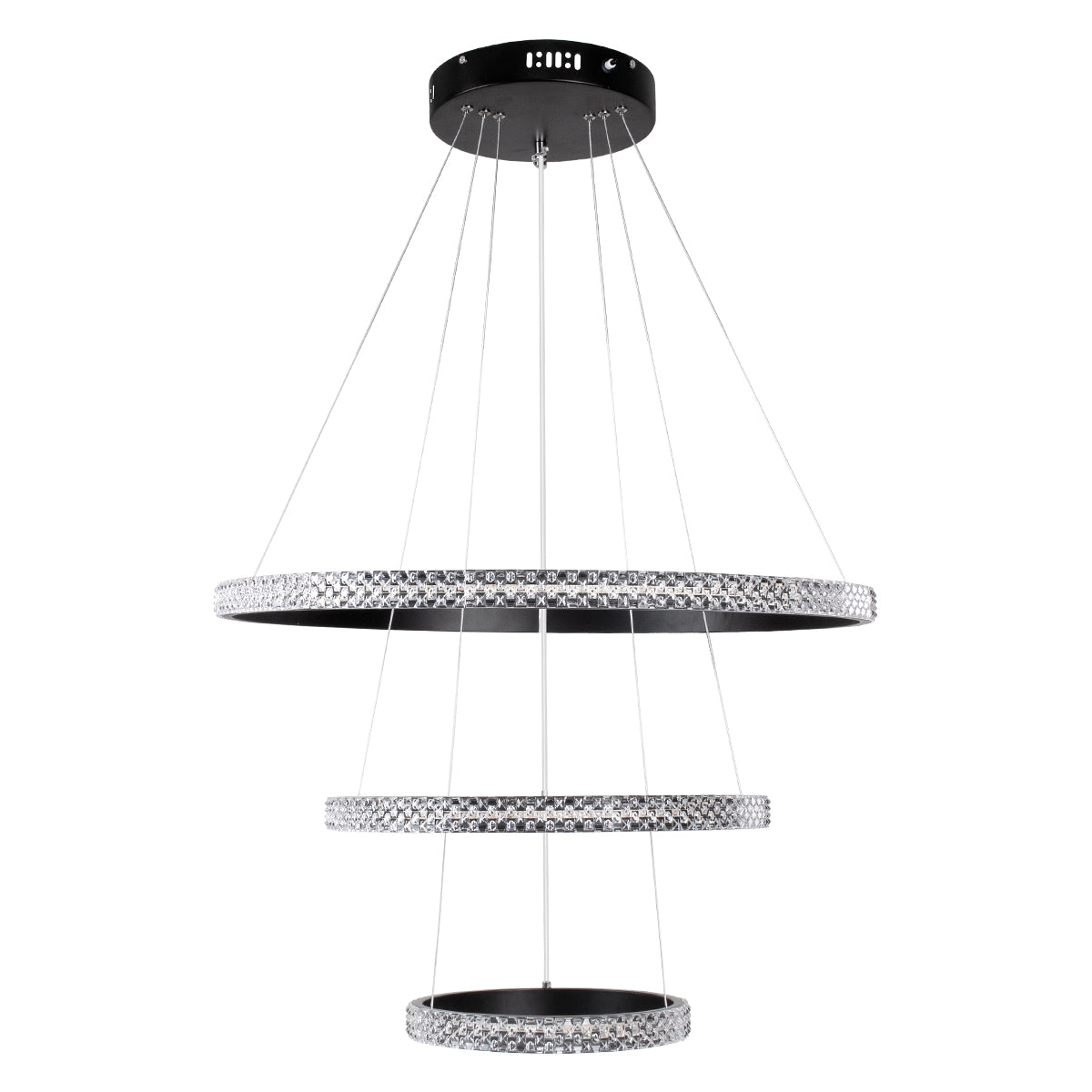 DIAMOND TRIO 61136-DECO Μοντέρνο Κρεμαστό Φωτιστικό Οροφής LED 100W 12123lm 360° AC 220-240V IP20 Ρυθμιζόμενο Λευκό CCT με Χειριστήριο από 2700K έως 6000K Dimmable - Lumileds SMD Chip - Μαύρο - Μ60 x Π60 x Υ90