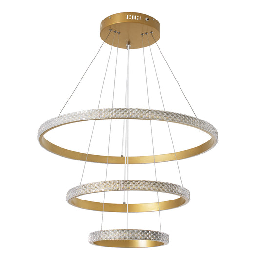 DIAMOND TRIO 61137 Μοντέρνο Κρεμαστό Φωτιστικό Οροφής LED 100W 12123lm 360° AC 220-240V IP20 Ρυθμιζόμενο Λευκό CCT με Χειριστήριο από 2700K έως 6000K Dimmable - Lumileds SMD Chip - Χρυσό Βούρτσας - Μ60 x Π60 x Υ60