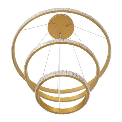 DIAMOND TRIO 61137 Μοντέρνο Κρεμαστό Φωτιστικό Οροφής LED 100W 12123lm 360° AC 220-240V IP20 Ρυθμιζόμενο Λευκό CCT με Χειριστήριο από 2700K έως 6000K Dimmable - Lumileds SMD Chip - Χρυσό Βούρτσας - Μ60 x Π60 x Υ60