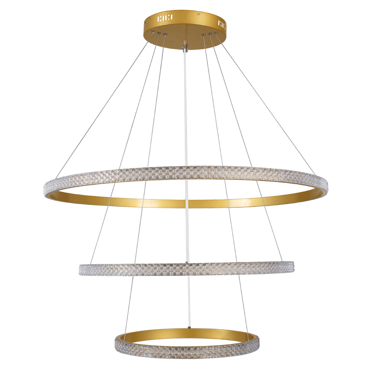 DIAMOND TRIO 61139-DECO Μοντέρνο Κρεμαστό Φωτιστικό Οροφής LED 120W 14723lm 360° AC 220-240V IP20 Ρυθμιζόμενο Λευκό CCT με Χειριστήριο από 2700K έως 6000K Dimmable - Lumileds SMD Chip - Χρυσό Βούρτσας - Μ40 x Π60 x Υ80