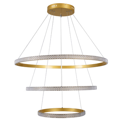 DIAMOND TRIO 61139-DECO Μοντέρνο Κρεμαστό Φωτιστικό Οροφής LED 120W 14723lm 360° AC 220-240V IP20 Ρυθμιζόμενο Λευκό CCT με Χειριστήριο από 2700K έως 6000K Dimmable - Lumileds SMD Chip - Χρυσό Βούρτσας - Μ40 x Π60 x Υ80