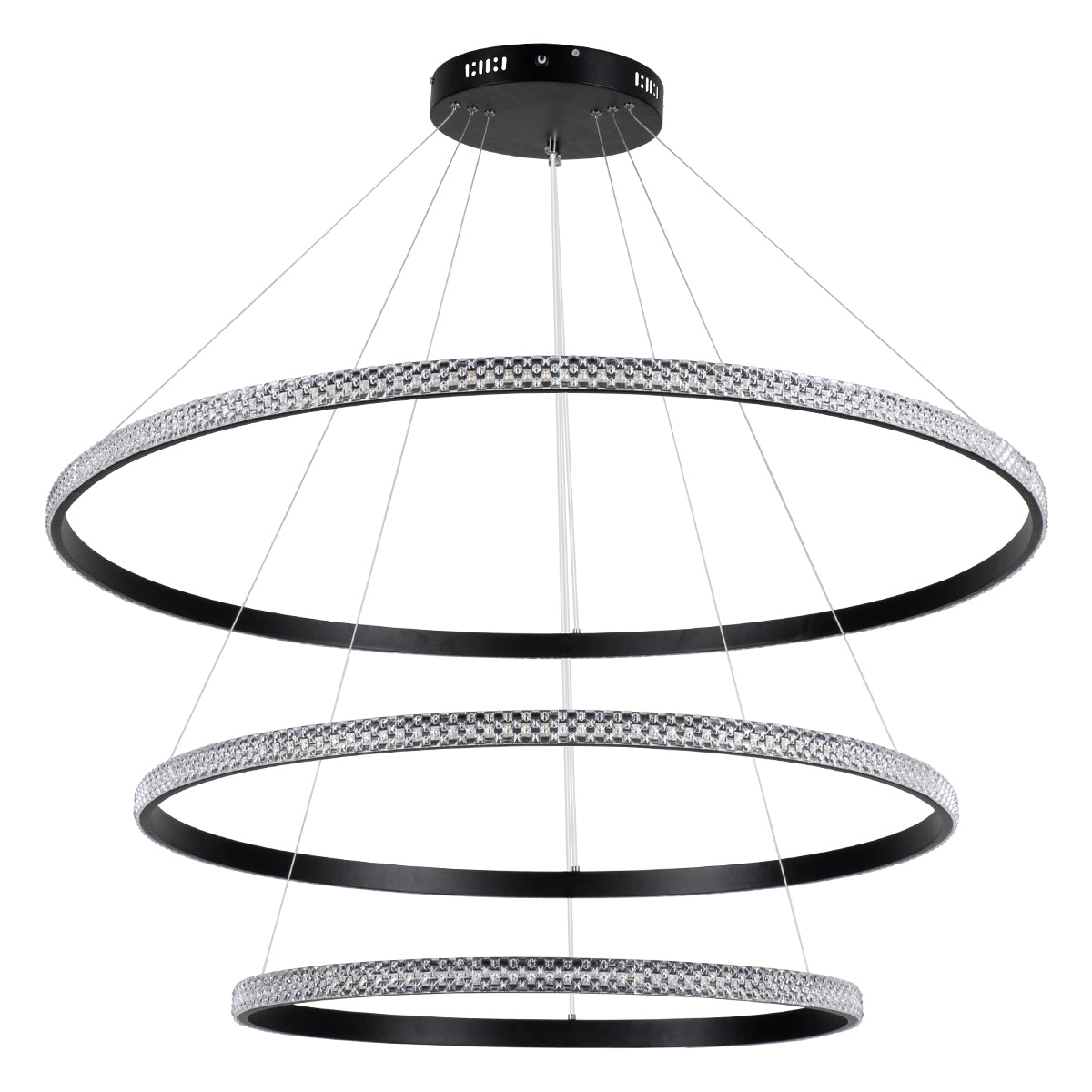 DIAMOND TRIO 61140 Κρεμαστό Φωτιστικό Δαχτυλίδι-Κύκλος LED CCT 150W 18379lm 360° AC 220-240V - Εναλλαγή Φωτισμού μέσω Τηλεχειριστηρίου All In One Ψυχρό 6000k+Φυσικό 4500k+Θερμό 2700k Dimmable Φ60+80+100cm - Μαύρο