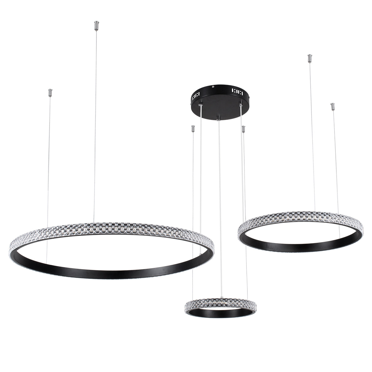 DIAMOND TRIO 61142 Μοντέρνο Κρεμαστό Φωτιστικό Οροφής LED 100W 12123lm 360° AC 220-240V IP20 Ρυθμιζόμενο Λευκό CCT με Χειριστήριο από 2700K έως 6000K Dimmable - Lumileds SMD Chip - Μαυρό Ματ - Μ110 x Π110 x Υ60