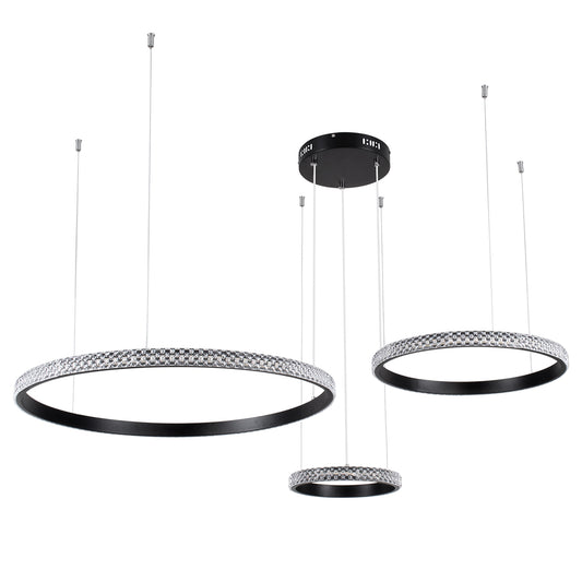 DIAMOND TRIO 61142 Μοντέρνο Κρεμαστό Φωτιστικό Οροφής LED 100W 12123lm 360° AC 220-240V IP20 Ρυθμιζόμενο Λευκό CCT με Χειριστήριο από 2700K έως 6000K Dimmable - Lumileds SMD Chip - Μαυρό Ματ - Μ110 x Π110 x Υ60