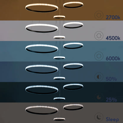 DIAMOND TRIO 61143 Κρεμαστό Φωτιστικό Δαχτυλίδι-Κύκλος LED CCT 100W 12123lm 360° AC 220-240V - Εναλλαγή Φωτισμού μέσω Τηλεχειριστηρίου All In One Ψυχρό 6000k+Φυσικό 4500k+Θερμό 2700k Dimmable Φ25+40+60cm - Χρυσό Βούρτσας