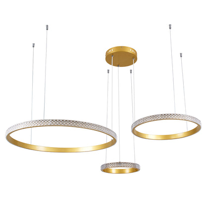 DIAMOND TRIO 61143 Κρεμαστό Φωτιστικό Δαχτυλίδι-Κύκλος LED CCT 100W 12123lm 360° AC 220-240V - Εναλλαγή Φωτισμού μέσω Τηλεχειριστηρίου All In One Ψυχρό 6000k+Φυσικό 4500k+Θερμό 2700k Dimmable Φ25+40+60cm - Χρυσό Βούρτσας