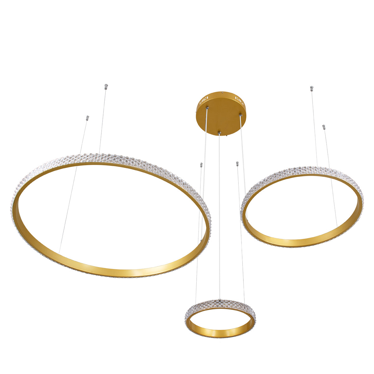 DIAMOND TRIO 61143 Κρεμαστό Φωτιστικό Δαχτυλίδι-Κύκλος LED CCT 100W 12123lm 360° AC 220-240V - Εναλλαγή Φωτισμού μέσω Τηλεχειριστηρίου All In One Ψυχρό 6000k+Φυσικό 4500k+Θερμό 2700k Dimmable Φ25+40+60cm - Χρυσό Βούρτσας