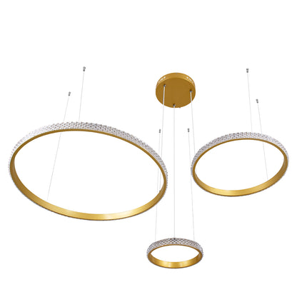 DIAMOND TRIO 61143 Κρεμαστό Φωτιστικό Δαχτυλίδι-Κύκλος LED CCT 100W 12123lm 360° AC 220-240V - Εναλλαγή Φωτισμού μέσω Τηλεχειριστηρίου All In One Ψυχρό 6000k+Φυσικό 4500k+Θερμό 2700k Dimmable Φ25+40+60cm - Χρυσό Βούρτσας