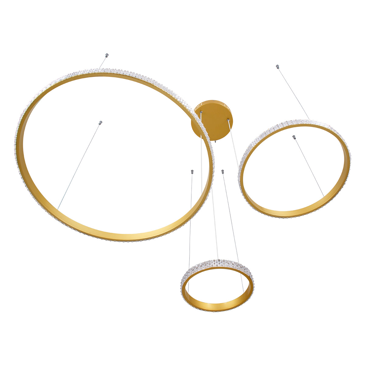 DIAMOND TRIO 61143 Κρεμαστό Φωτιστικό Δαχτυλίδι-Κύκλος LED CCT 100W 12123lm 360° AC 220-240V - Εναλλαγή Φωτισμού μέσω Τηλεχειριστηρίου All In One Ψυχρό 6000k+Φυσικό 4500k+Θερμό 2700k Dimmable Φ25+40+60cm - Χρυσό Βούρτσας