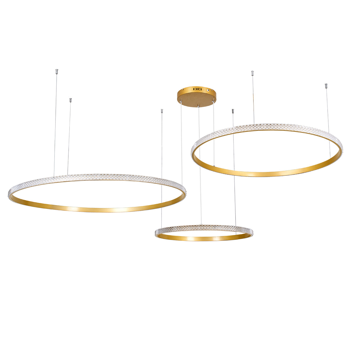 DIAMOND TRIO 61147 Μοντέρνο Κρεμαστό Φωτιστικό Οροφής LED 150W 18379lm 360° AC 220-240V IP20 Ρυθμιζόμενο Λευκό CCT με Χειριστήριο από 2700K έως 6000K Dimmable - Lumileds SMD Chip - Χρυσό Βούρτσας - Μ170 x Π170 x Υ60